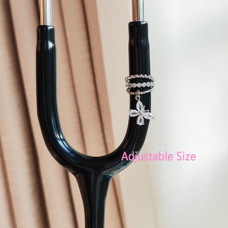 ESWEUOOM Bling Rhinestone Stethoscope Charms Set for nurses, Cute Unique Butterfly Stethoscope Id Name Tag for Doctor Nurse Student Veterinarians pediatrics, Decorative Personalized Nursing Graduation RN Medical Worker Nurse Accessories - Image 1
